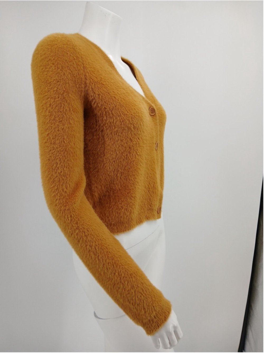 Rachel Zoe Mustard Yellow Fuzzy Cardigan Sweater Size XS Button Front Cropped - Picture 4 of 9